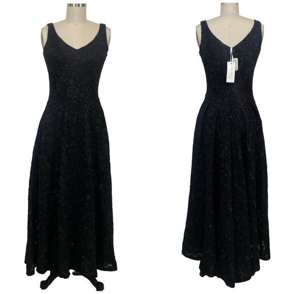 NWT 1,325 CO. Black Heavy Floral lace embroidered Long Formal Tank Dress XS (6)